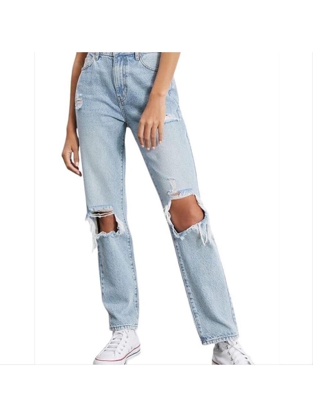 PacSun Womens Ripped High Waisted Straight Leg Mon Jeans Light Wash